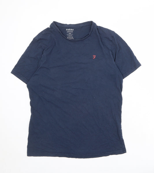 Farah Mens Blue Cotton T-Shirt Size L Round Neck