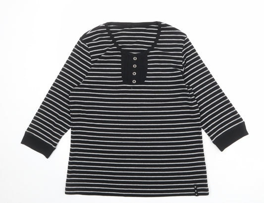 Bonmarché Womens Black Striped Polyester Basic T-Shirt Size M Boat Neck