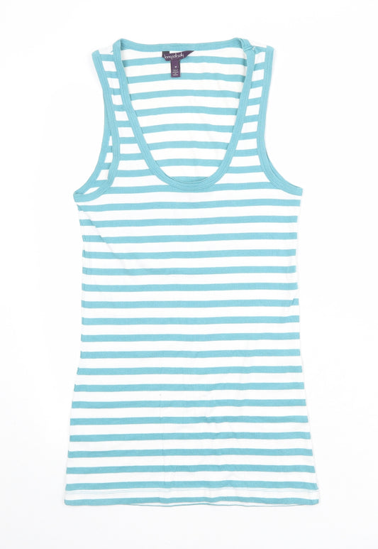 Long Tall Sally Womens Blue Striped Cotton Basic Tank Size M Scoop Neck