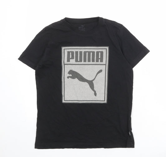 PUMA Boys Black Cotton Basic T-Shirt Size 13-14 Years Round Neck Pullover
