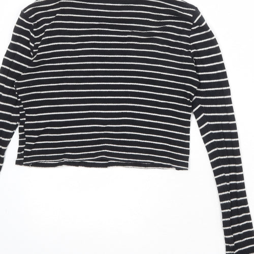 Topshop Womens Black Striped Cotton Cropped T-Shirt Size 8 Mock Neck