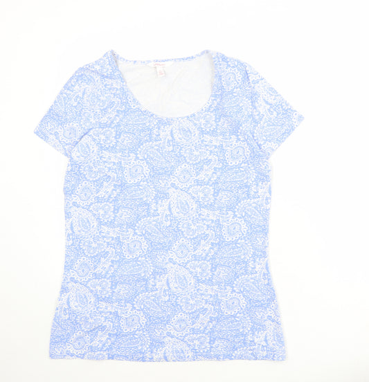 LTS Womens Blue Paisley Cotton Basic T-Shirt Size M Scoop Neck