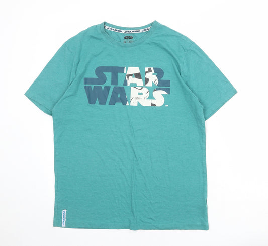 Star Wars Mens Green Cotton T-Shirt Size M Round Neck