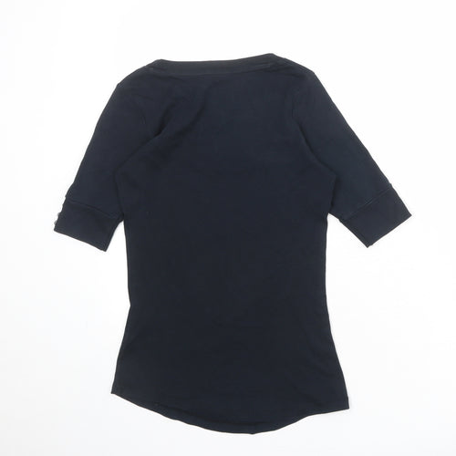 New Look Womens Black 100% Cotton Basic T-Shirt Size 10 Scoop Neck