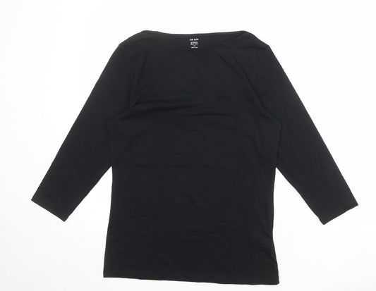 Marks and Spencer Womens Black Cotton Basic T-Shirt Size 12 Boat Neck