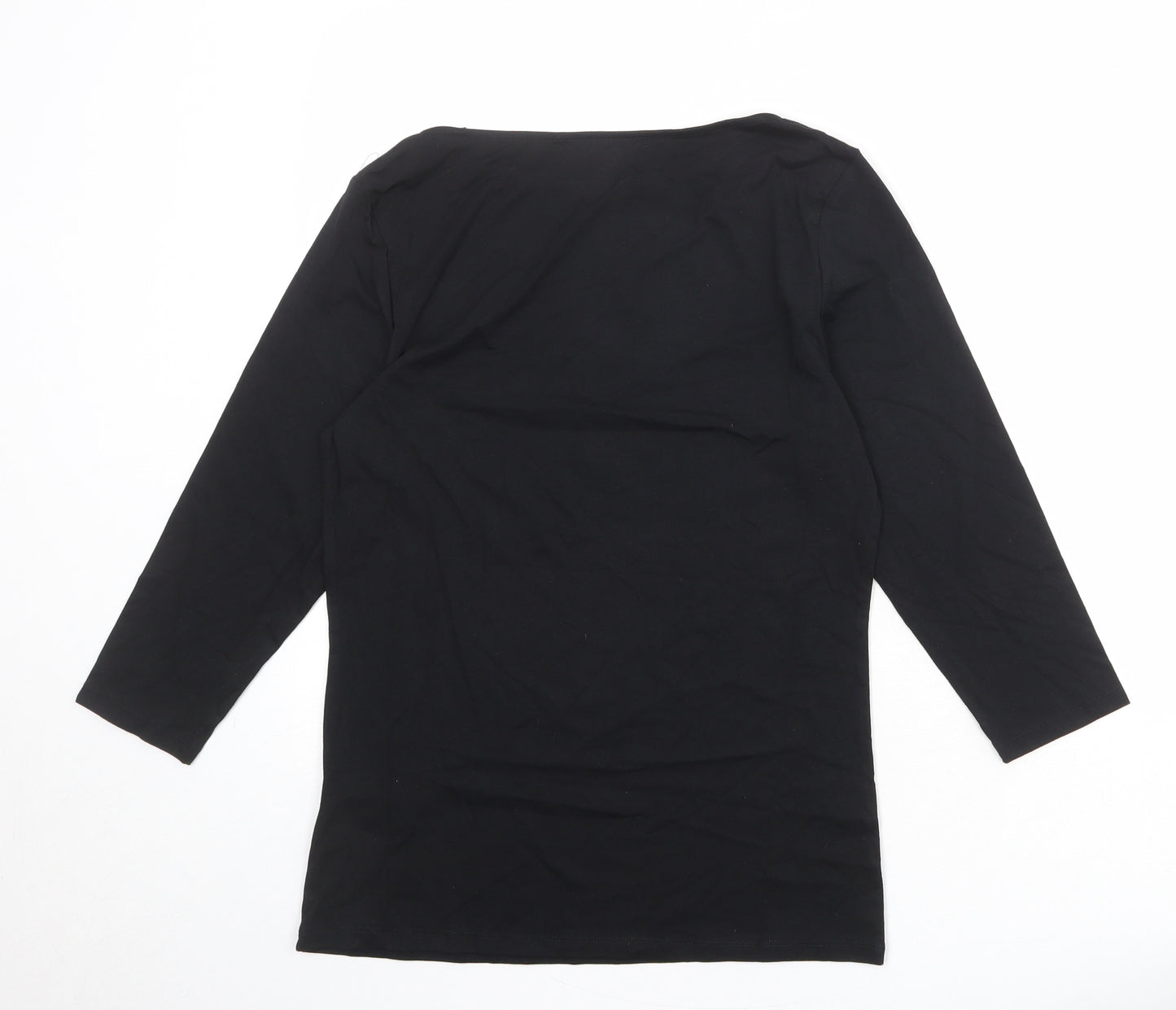 Marks and Spencer Womens Black Cotton Basic T-Shirt Size 12 Boat Neck