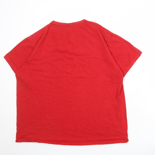 T-34 Mens Red Cotton T-Shirt Size L Round Neck - Happiness is shaped