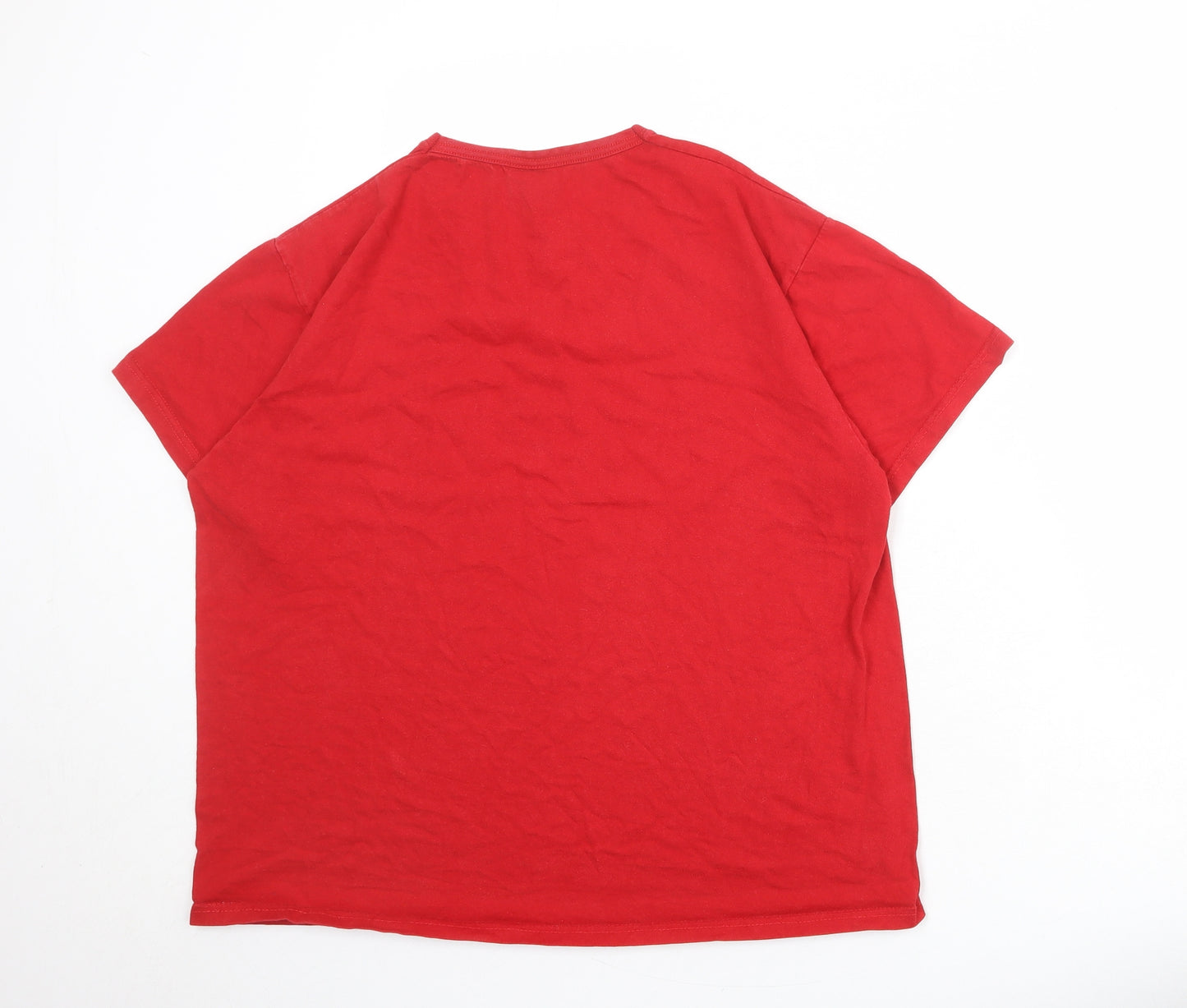 T-34 Mens Red Cotton T-Shirt Size L Round Neck - Happiness is shaped