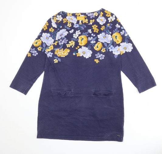 Joules Womens Blue Floral 100% Cotton Jumper Dress Size 12 Round Neck Pullover