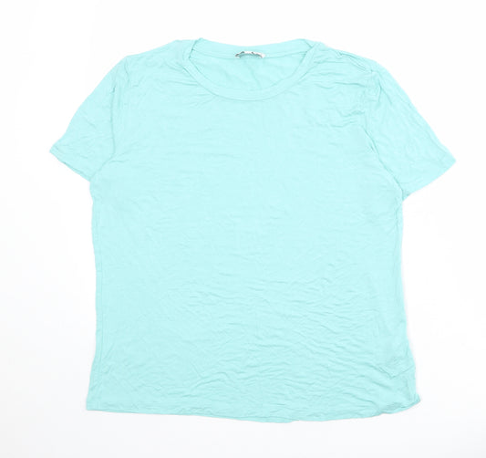 Warehouse Womens Blue Viscose Basic T-Shirt Size 14 Crew Neck