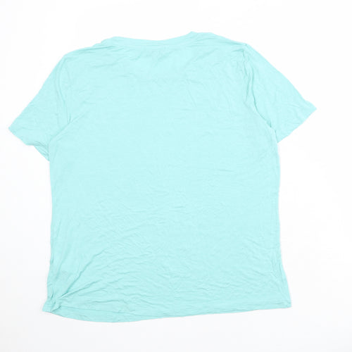 Warehouse Womens Blue Viscose Basic T-Shirt Size 14 Crew Neck
