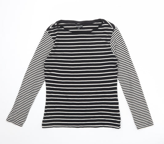 Debenhams Womens Black Striped 100% Cotton Basic T-Shirt Size 14 Boat Neck