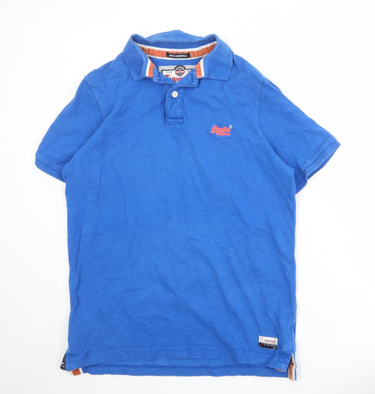 Superdry Mens Blue 100% Cotton Polo Size 2XL Collared Button