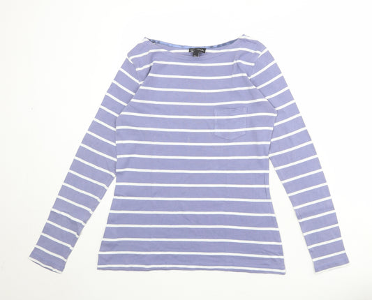 Long Tall Sally Womens Blue Striped 100% Cotton Basic T-Shirt Size S Boat Neck