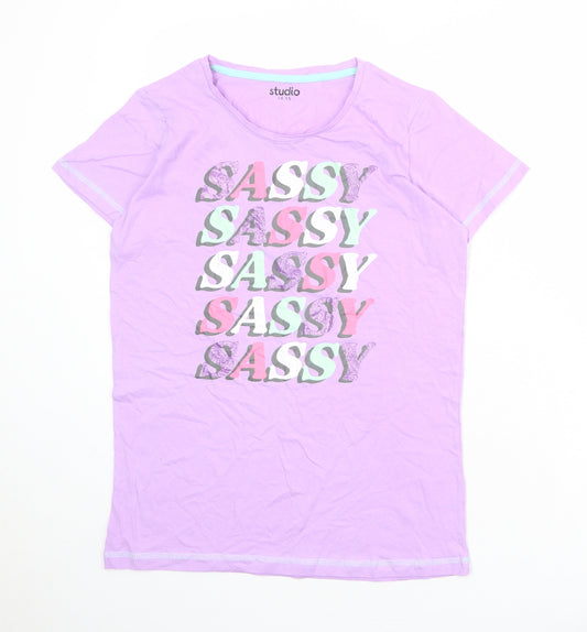 Studio Girls Purple 100% Cotton Pullover T-Shirt Size 14-15 Years Round Neck Pullover - Sassy