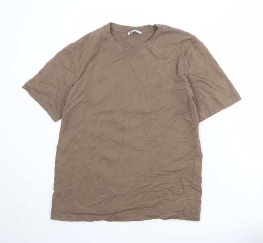 Zara Womens Brown 100% Cotton Basic T-Shirt Size M Round Neck
