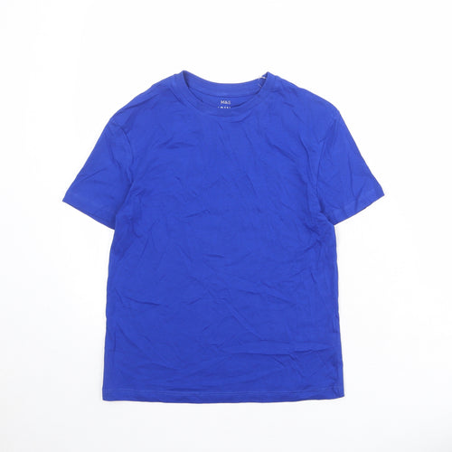 Marks and Spencer Boys Blue Cotton Basic T-Shirt Size 9-10 Years Round Neck Pullover