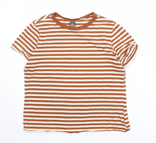 Wild Fable Womens Brown Striped 100% Cotton Basic T-Shirt Size M Round Neck