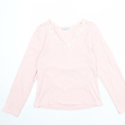 JFW Womens Pink Polyester Basic T-Shirt Size M V-Neck - Lace Details