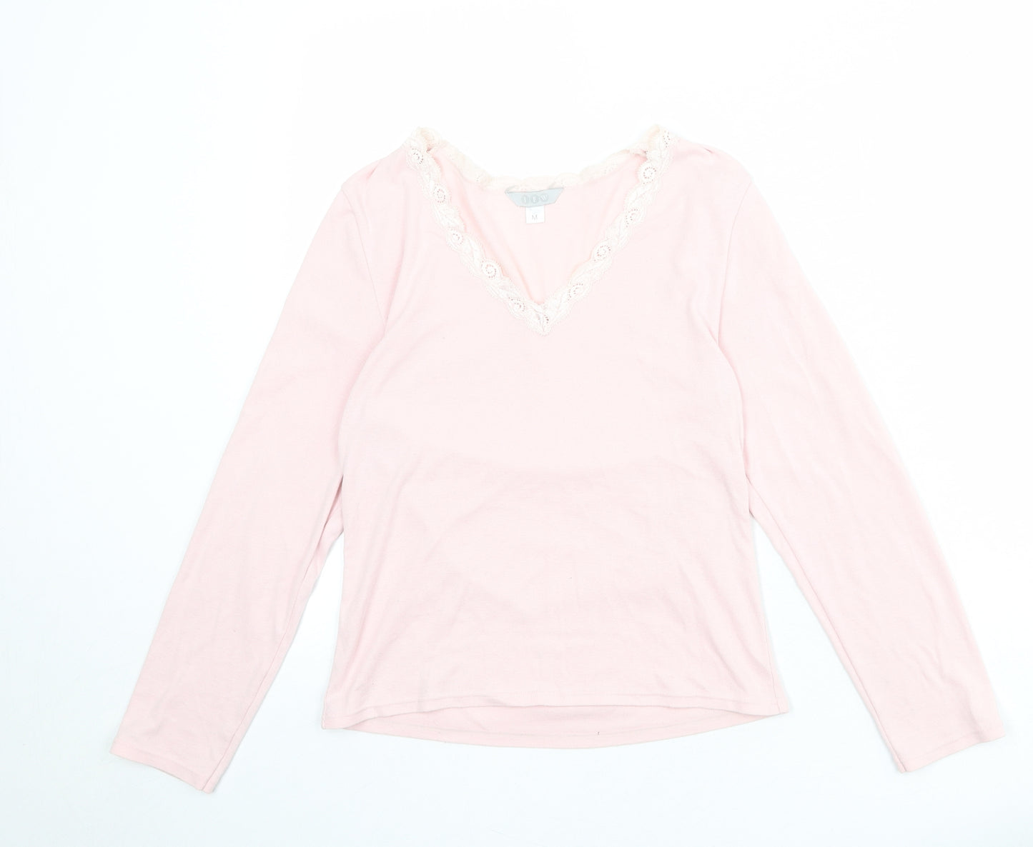 JFW Womens Pink Polyester Basic T-Shirt Size M V-Neck - Lace Details