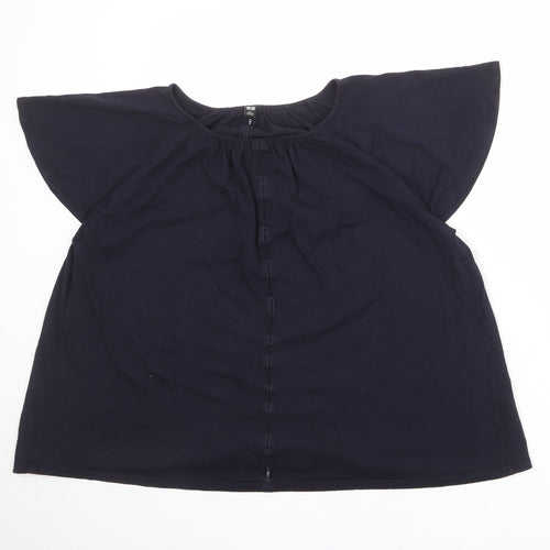 Uniqlo Womens Blue Cotton Basic Blouse Size L Round Neck
