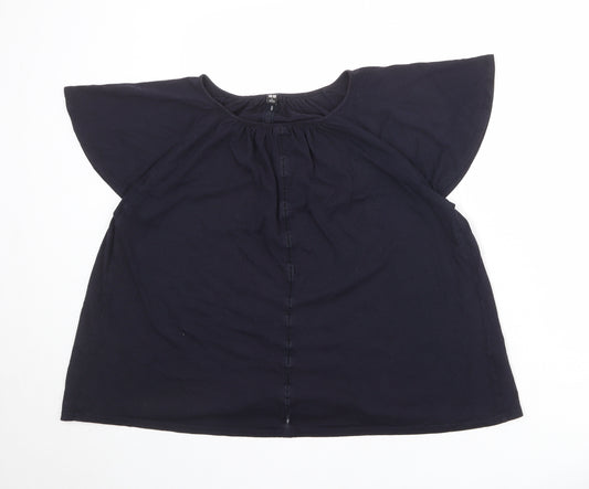 Uniqlo Womens Blue Cotton Basic Blouse Size L Round Neck