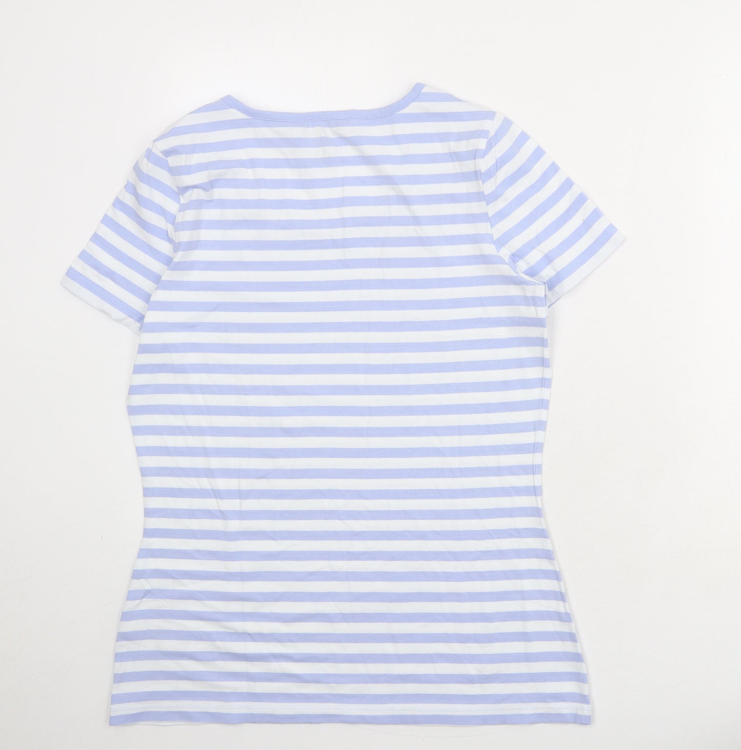 Long Tall Sally Womens Blue Striped Cotton Basic T-Shirt Size M Scoop Neck