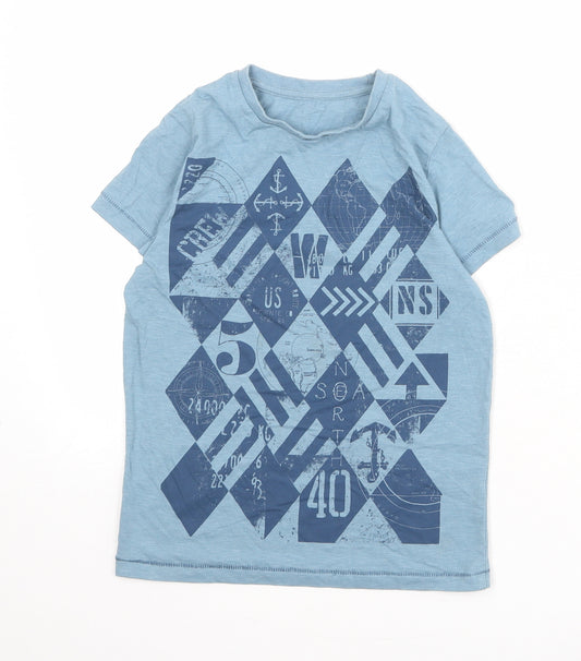 Marks and Spencer Boys Blue Cotton Basic T-Shirt Size 7-8 Years Round Neck Pullover