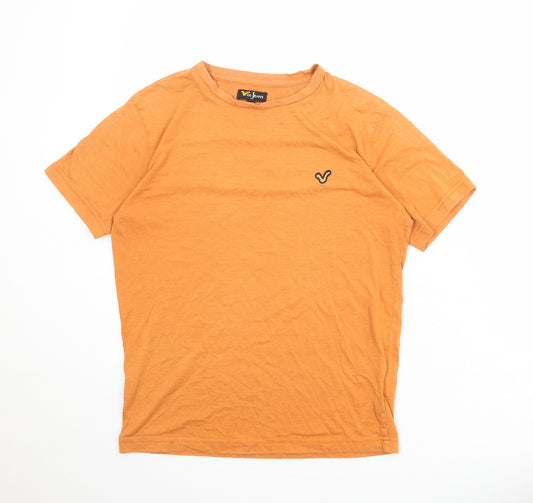 Voi Jeans Mens Orange Cotton T-Shirt Size S Round Neck
