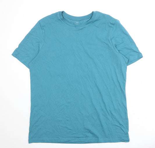Marks and Spencer Mens Blue Cotton T-Shirt Size XL Round Neck