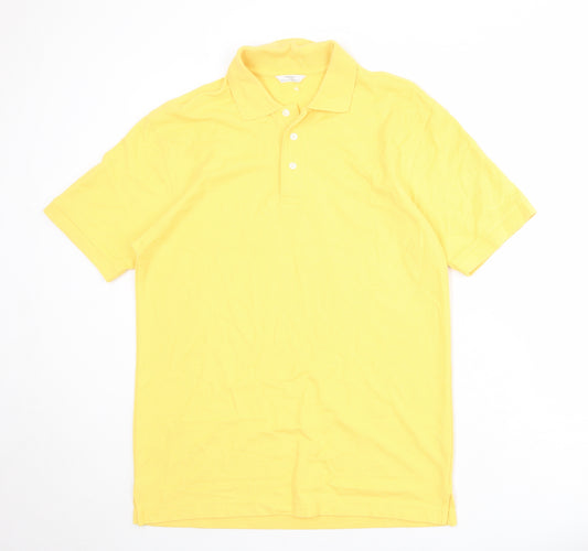 St Michael Mens Yellow 100% Cotton Polo Size S Collared Button