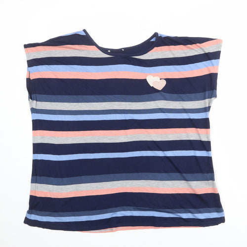 Oasis Womens Multicoloured Striped Viscose Basic T-Shirt Size L Round Neck - Heart Print