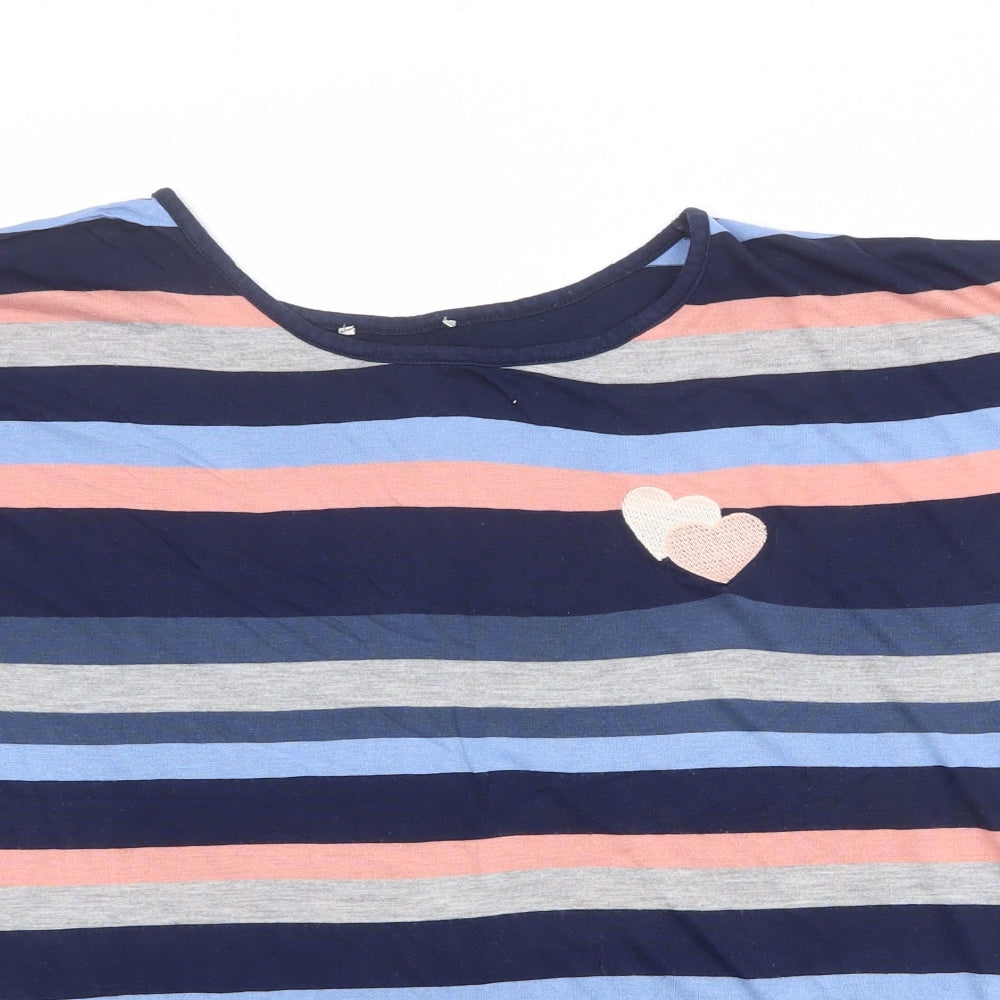 Oasis Womens Multicoloured Striped Viscose Basic T-Shirt Size L Round Neck - Heart Print