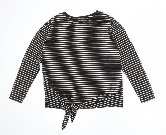 NEXT Womens Black Striped Viscose Basic T-Shirt Size 10 Round Neck