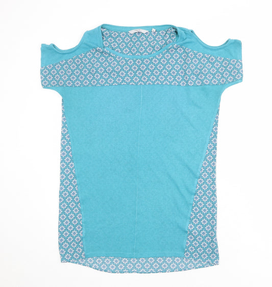 NEXT Womens Blue Geometric Polyester Basic T-Shirt Size 6 Round Neck - Cold Shoulder