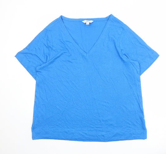 Marks and Spencer Womens Blue Linen Basic Blouse Size 16 V-Neck