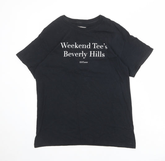 PRETTYLITTLETHING Womens Black 100% Cotton Basic T-Shirt Size S Round Neck - Weekend Tee's Beverly Hills