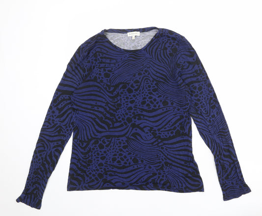 Warehouse Womens Blue Geometric Viscose Basic T-Shirt Size 12 Round Neck
