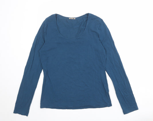 Jigsaw Womens Blue Cotton Basic T-Shirt Size 12 Scoop Neck