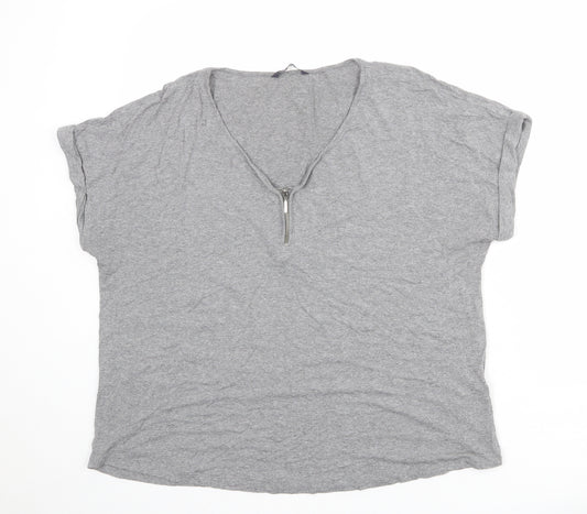Marks and Spencer Womens Grey Viscose Basic T-Shirt Size 18 V-Neck