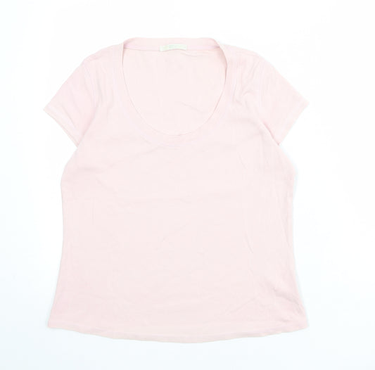 Marks and Spencer Womens Pink 100% Cotton Basic T-Shirt Size 16 Scoop Neck