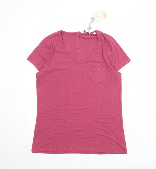 Fat Face Womens Pink Polyester Basic T-Shirt Size 12 V-Neck
