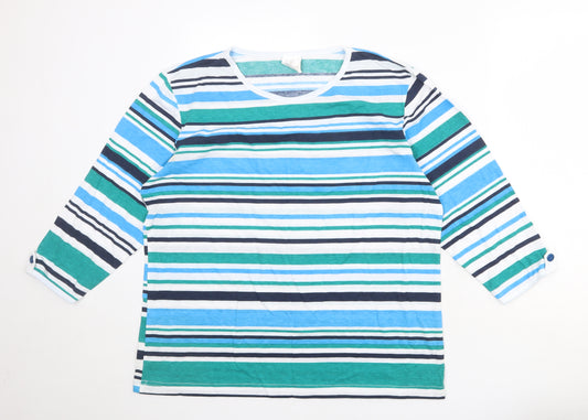 Anne de Lancay Womens Multicoloured Striped Polyester Basic T-Shirt Size L Crew Neck