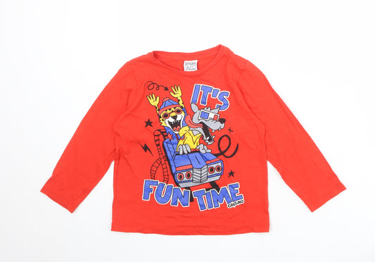Grisino Boys Red 100% Cotton Basic T-Shirt Size 5-6 Years Round Neck Pullover - It's Fun Time
