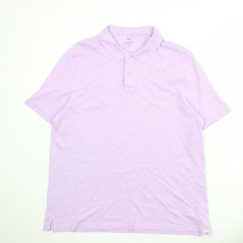 Marks and Spencer Mens Purple 100% Cotton Polo Size 2XL Collared Button
