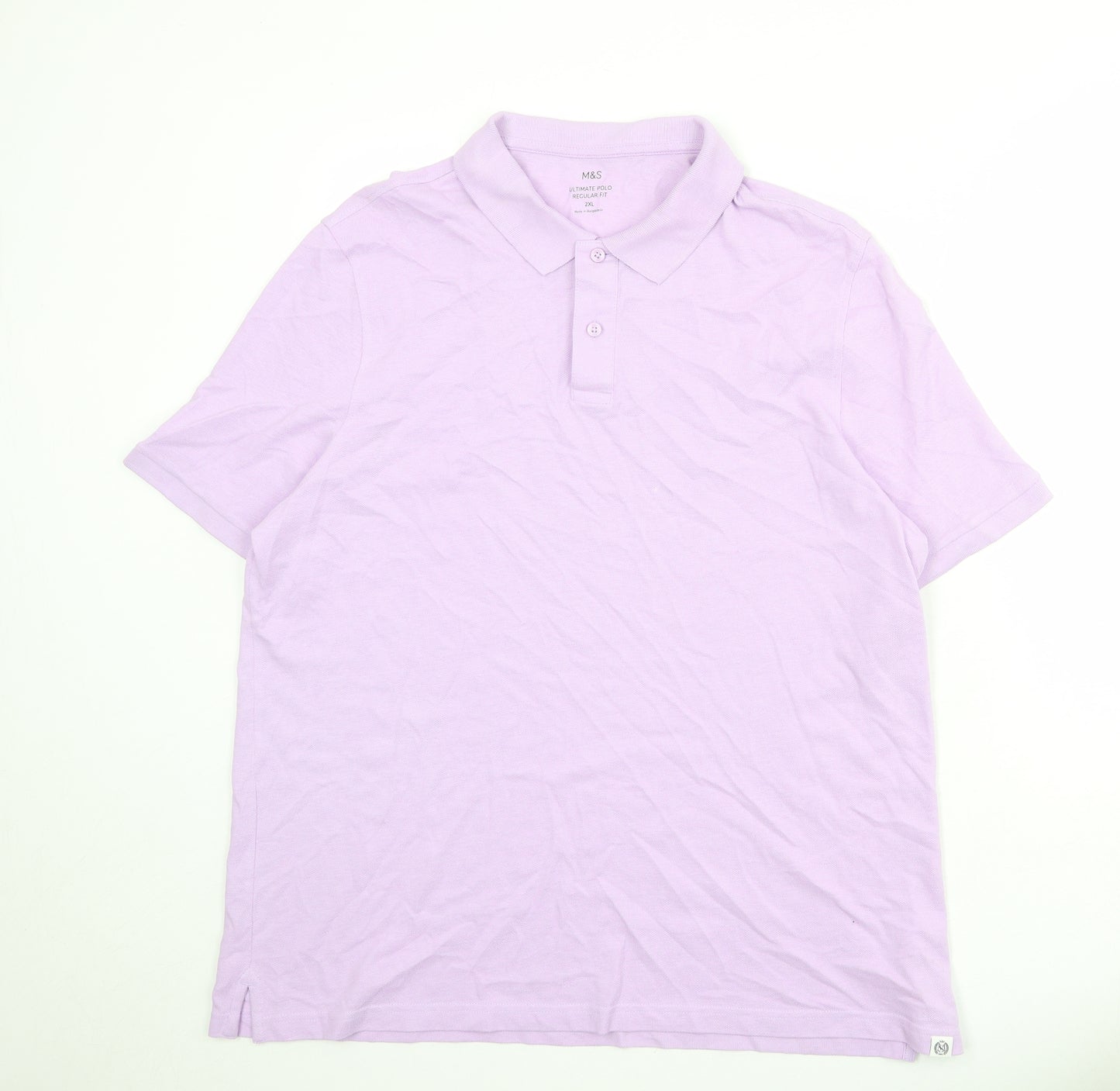 Marks and Spencer Mens Purple 100% Cotton Polo Size 2XL Collared Button