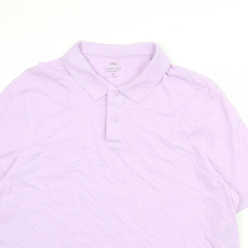 Marks and Spencer Mens Purple 100% Cotton Polo Size 2XL Collared Button