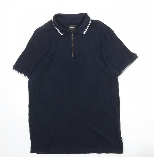 Burton Mens Blue 100% Cotton Polo Size L Collared Zip