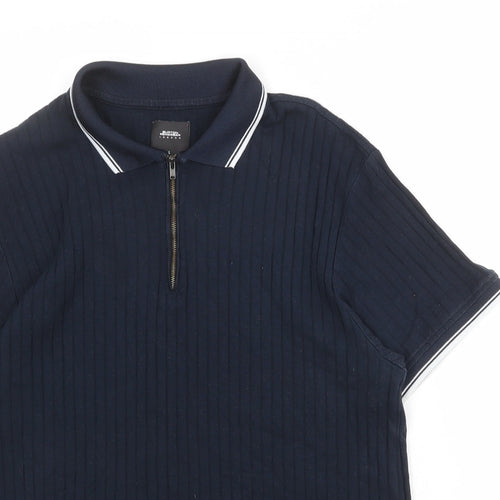 Burton Mens Blue 100% Cotton Polo Size L Collared Zip