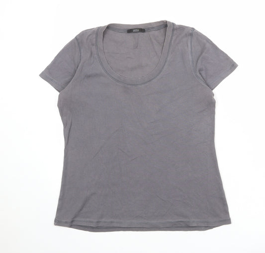 Marks and Spencer Womens Grey 100% Cotton Basic T-Shirt Size 16 Scoop Neck
